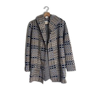 Field Flower Coat Womens XS S Brown Gray Plaid 100% Wool Hooded Jacket Pockets